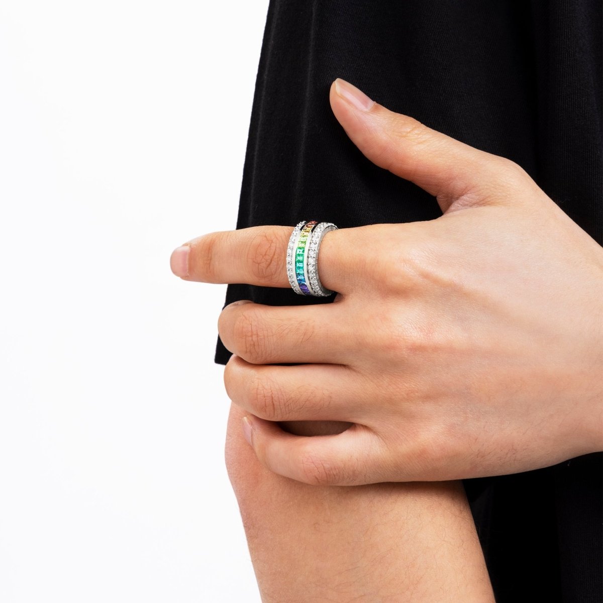 Rainbow baguette online ring silver